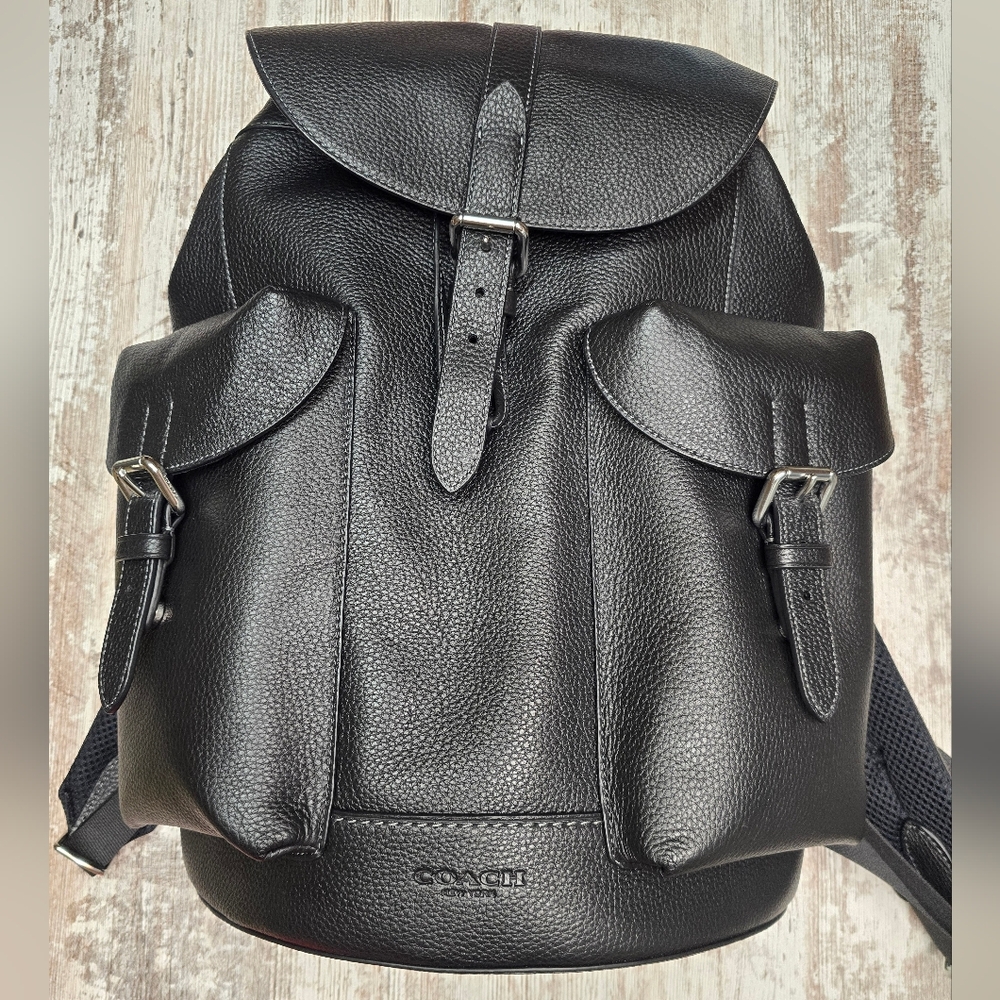 COACH Mens Womens Black Leather Backpack NWT